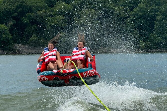30ft Double Decker Triple Slide Party Boat with Captain up to 22 - Included party gear: sound system, beer pong, cooler, and float time